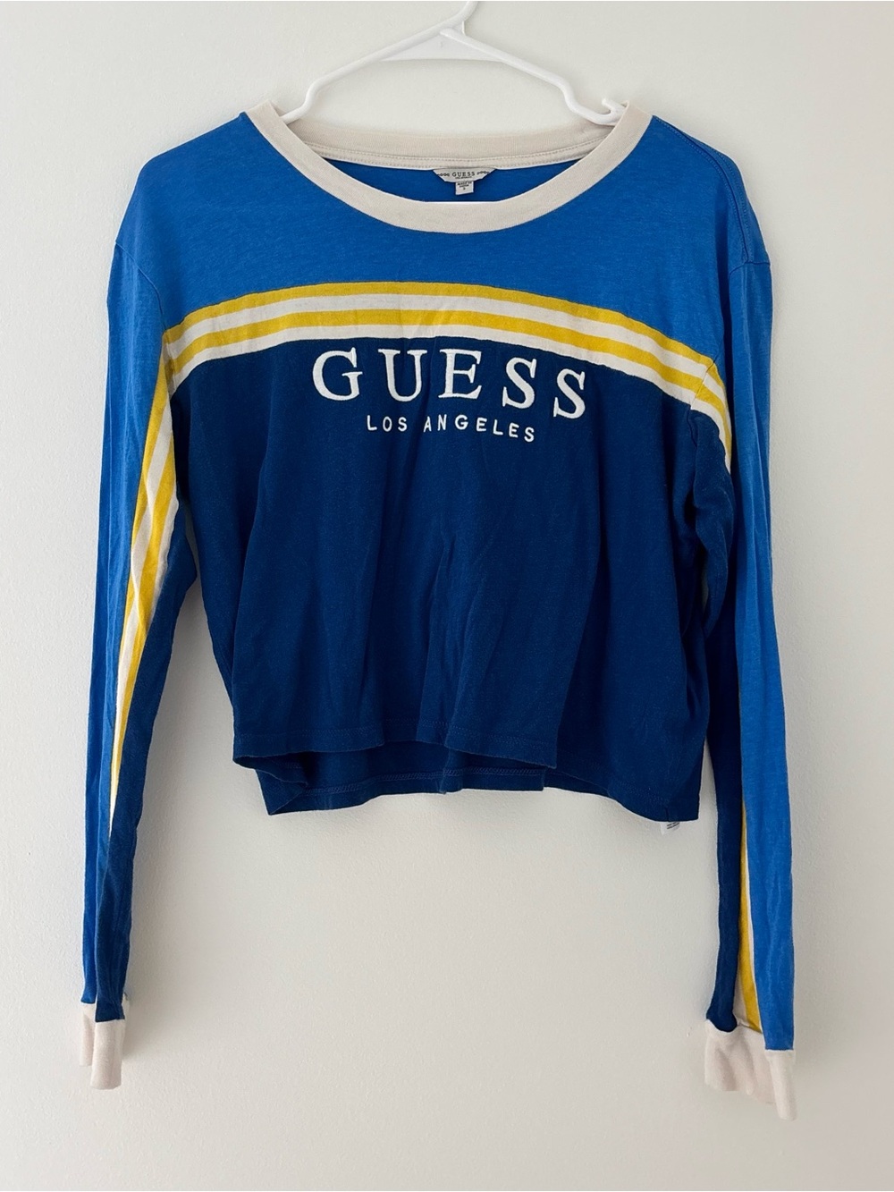Guess Long Sleeve Logo Tee Blue and Yellow Size S NWOT